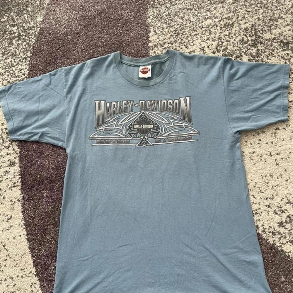 Vintage Harley-Davidson Tribal Logo Tee – Steel Blue Fade
